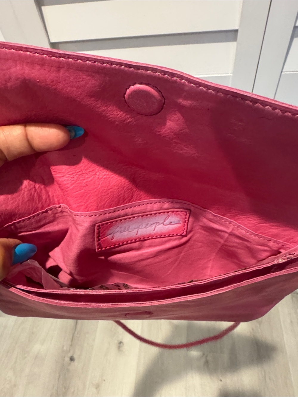 Free People Hot Pink Cow Leather Crossbody Bag with magnetic closure. - Picture 6 of 11